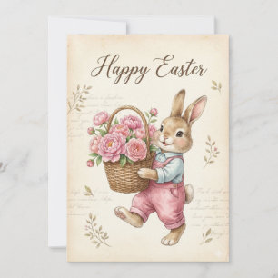 Frohe Ostern Karte - Hase mit rosa Korb