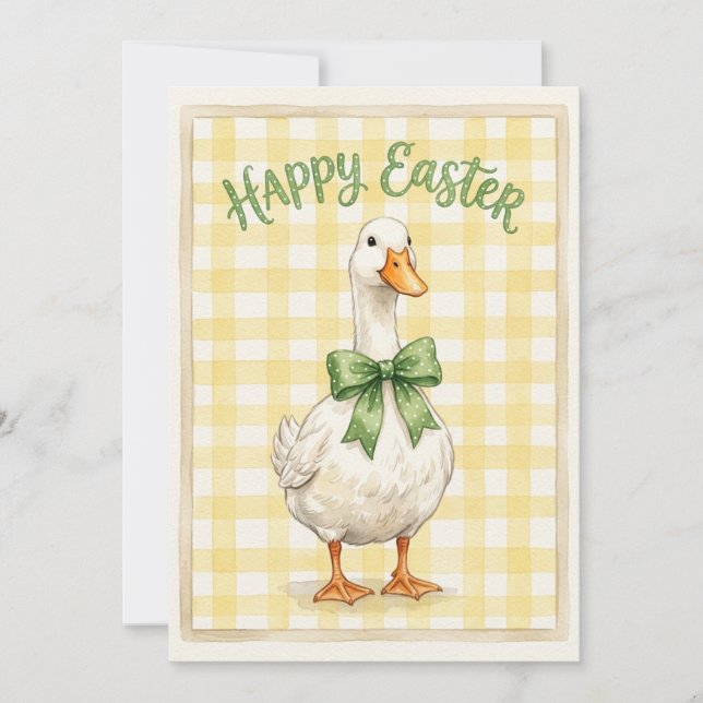 Frohe Ostern Karte mit weißer Ente (Vorderseite)