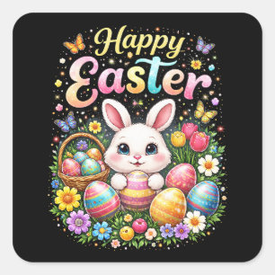 Frohe Ostern kleiner Hase Quadratischer Aufkleber