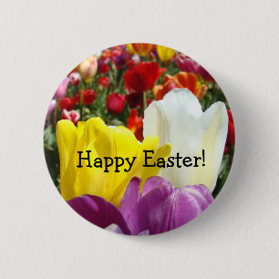 Frohe Ostern! Knöpfe Bunte Tulpen Blumen Button
