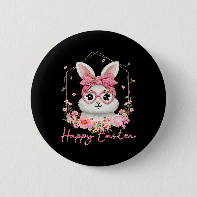 Frohe Ostern Kokette Florale Hase Frauen Mädchen K Button (Vorderseite)