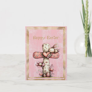 Frohe Ostern Kreuz Hase Blumen Eier