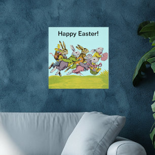 Frohe Ostern Laufende Pastell-Hasen Poster