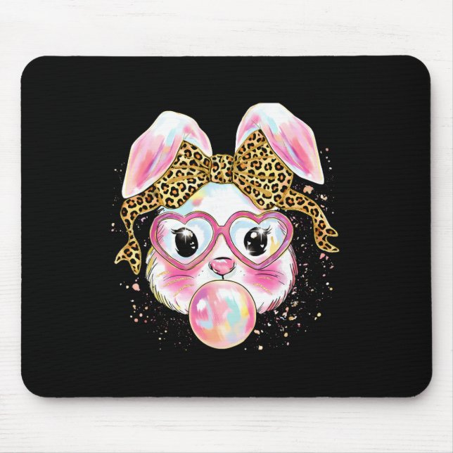 Frohe Ostern Leopard Coquette Schleife Hase Bläst  Mousepad (Vorne)