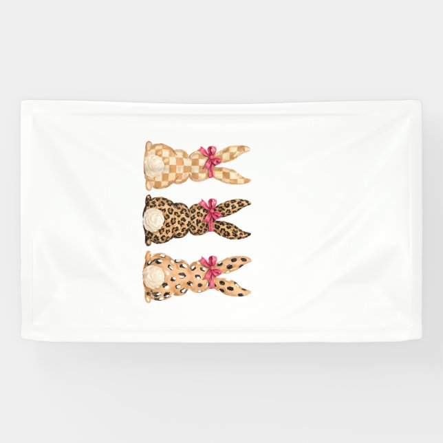 Frohe Ostern Leopard Hase Kokette Schleife Mädchen Banner (Horizontal)