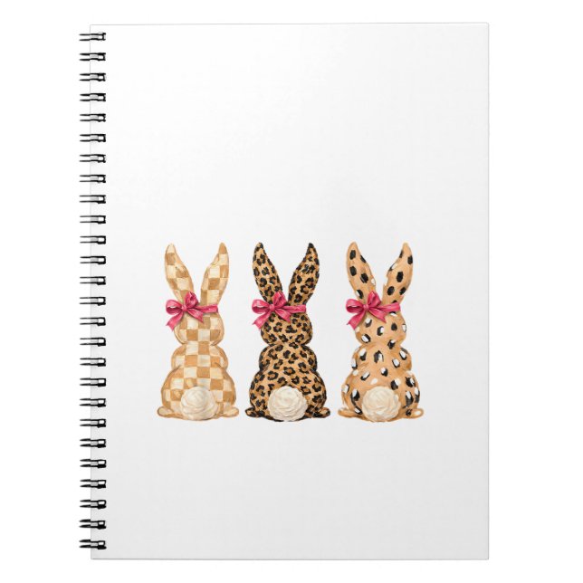 Frohe Ostern Leopard Hase Kokette Schleife Mädchen Notizblock (Vorderseite)