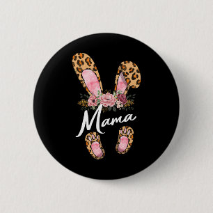 Frohe Ostern Leoparden-Blumen-Mama-Hasenohren M Button