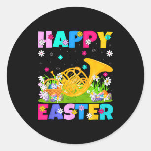 Frohe Ostern lustig floral französisches Horn Oste Runder Aufkleber