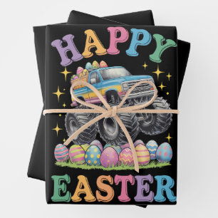 Frohe Ostern Lustiger Monster Truck zerdrückt Eier Geschenkpapier Set