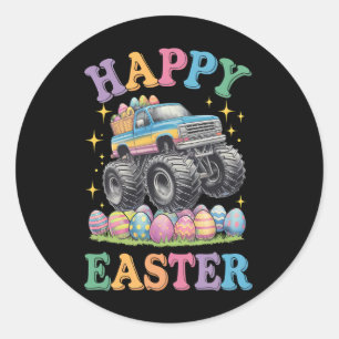 Frohe Ostern Lustiger Monster Truck zerdrückt Eier Runder Aufkleber