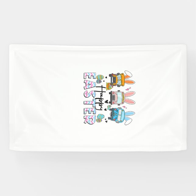 Frohe Ostern Lustiger Schulbusfahrer Leben Happ Banner (Horizontal)