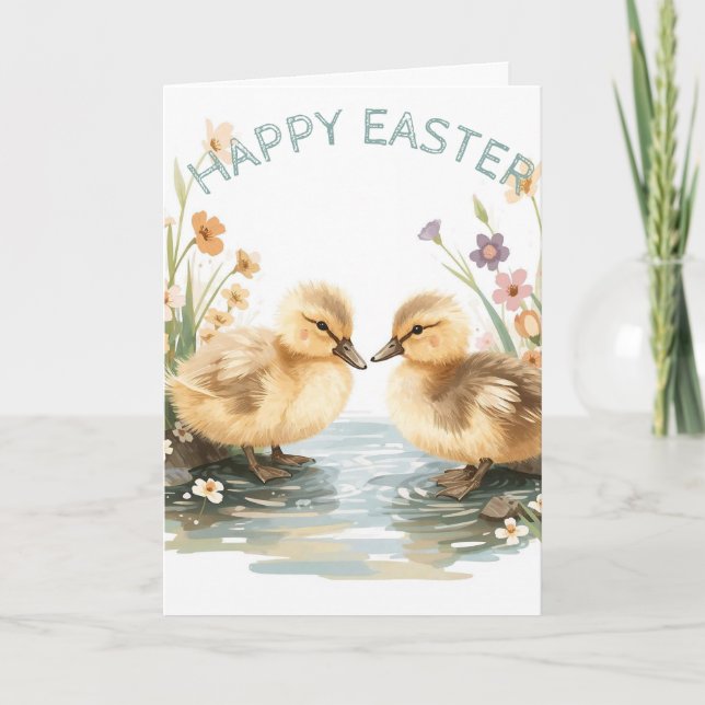 Frohe Ostern mit Baby-Enten Karte (Vorderseite)