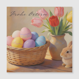 Frohe Ostern mit bunten Eiern und Tulpen Magnetkarte