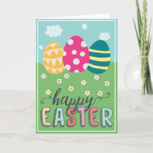 Frohe Ostern mit bunten Ostereiern Grüße Karte