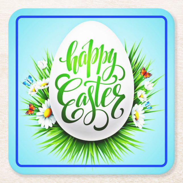 Frohe Ostern mit Frühlingsblumen-23180 Rechteckiger Pappuntersetzer (Vorderseite)