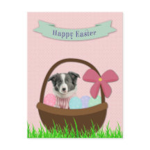 Frohe Ostern mit Hund im Osterkorb Postkarte