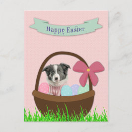 Frohe Ostern mit Hund im Osterkorb Postkarte