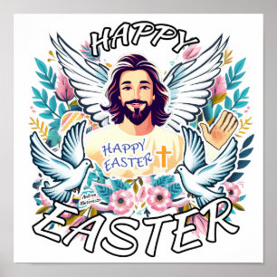 Frohe Ostern mit Jesus Poster