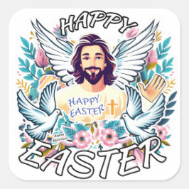 Frohe Ostern mit Jesus Quadratischer Aufkleber