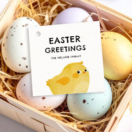Frohe Ostern mit kleinem gelben Huhn Geschenkanhänger