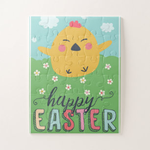 Frohe Ostern mit niedlichem und lustigem Cartoon Puzzle