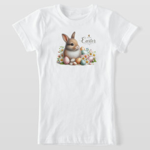 Frohe Ostern mit Osterhasen, Eier und Blume T-Shirt
