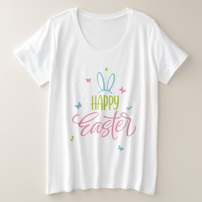 Frohe Ostern mit Schmetterlingen Große Größe T-Shirt (Design vorne)