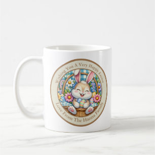 Frohe Ostern mit süßem Hasen, Eiern und Blumen Kaffeetasse