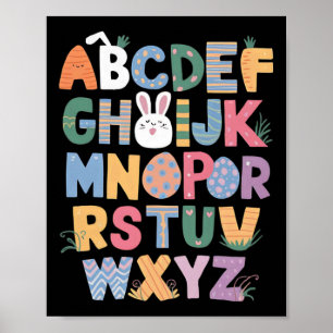 Frohe Ostern mit süßem Hasen und ABCs für Schüler Poster
