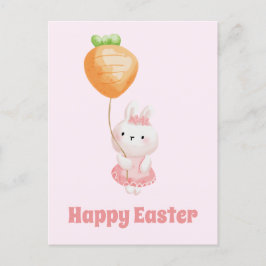 Frohe Ostern! Niedlich Bunny mit Carrot Balloon Postkarte