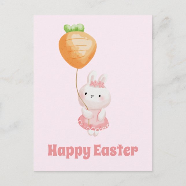 Frohe Ostern! Niedlich Bunny mit Carrot Balloon Postkarte (Vorderseite)