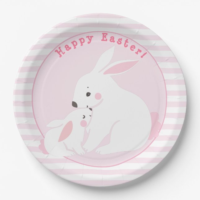 Frohe Ostern! Niedliche Rosa Bunnies Papier-Teller Pappteller (Vorderseite)