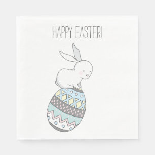 Frohe Ostern! Niedlicher Bunny an einem Ostereier Serviette
