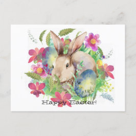 Frohe Ostern! Niedlicher Hase mit Eiern Feiertagspostkarte
