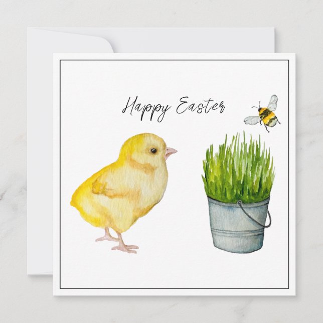 Frohe Ostern, niedliches Küken und Hummeln (Vorderseite)
