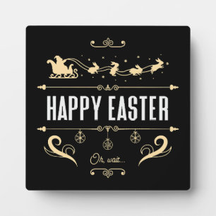 Frohe Ostern. Oh, warte... - Santa und Hase Schlit Fotoplatte