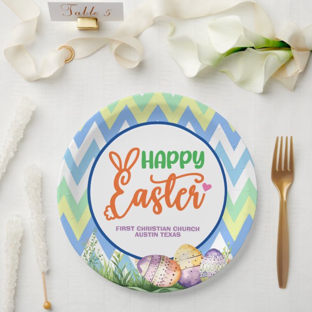 Frohe Ostern, Ostereiersuche und Potluck Pappteller (Hochzeit)