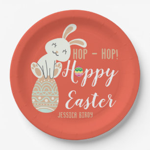 Frohe Ostern, Osterhase einfache süße Familie Pappteller