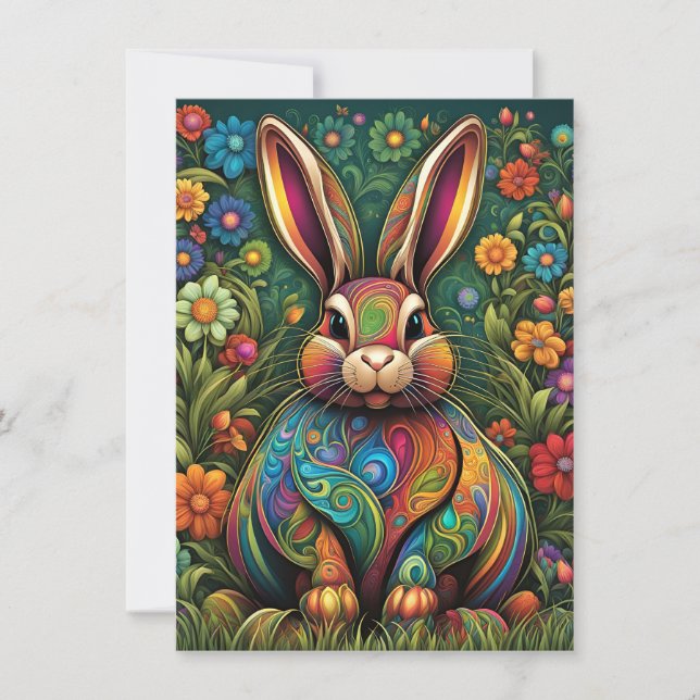 Frohe Ostern - Osterhase in Blumen 2 (Vorderseite)