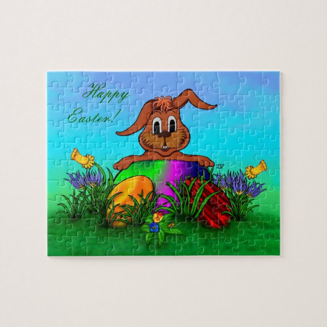 Frohe Ostern! Osterkaninchen Puzzle (Horizontal)