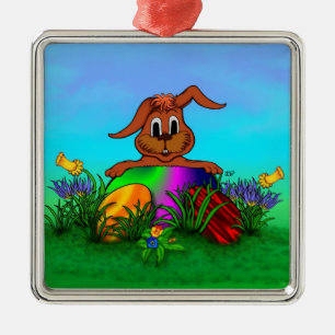 Frohe Ostern! Osterkaninchen Silbernes Ornament