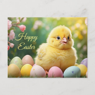 Frohe Ostern Ostern Babyküken mit bemalten Eiern Feiertagspostkarte