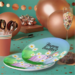 Frohe Ostern Papierplatte Süßer Hase Ostereier Pappteller