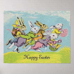 Frohe Ostern Pastell Laufende Hasen Poster