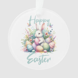 Frohe Ostern Pastell Osterhase Ei Aquarell Ornament