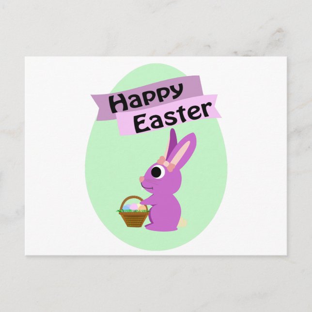 Frohe Ostern! Pink Bunny Feiertagspostkarte (Vorderseite)