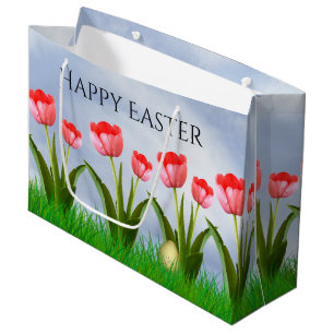 Frohe Ostern: Pink Tulips Floral Fotoei Große Geschenktüte