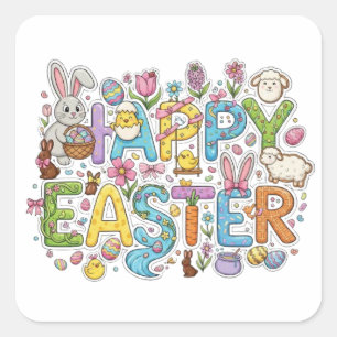 FROHE OSTERN QUADRATISCHER AUFKLEBER