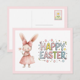 Frohe Ostern Rosa Hase Postkarte