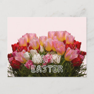 Frohe Ostern Rosa, Weiße und Rote Tulpen Feiertagspostkarte